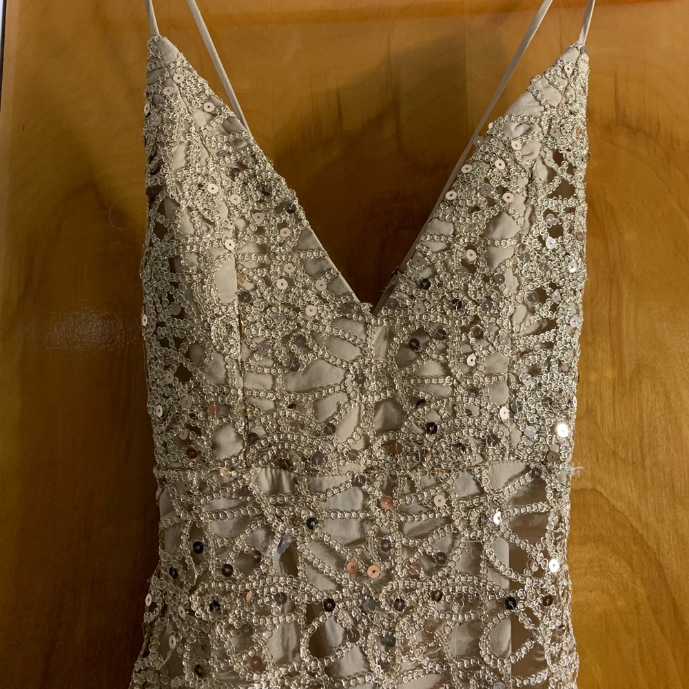 Forever 21 Champagne Beaded Spaghetti Strap Prom Dress